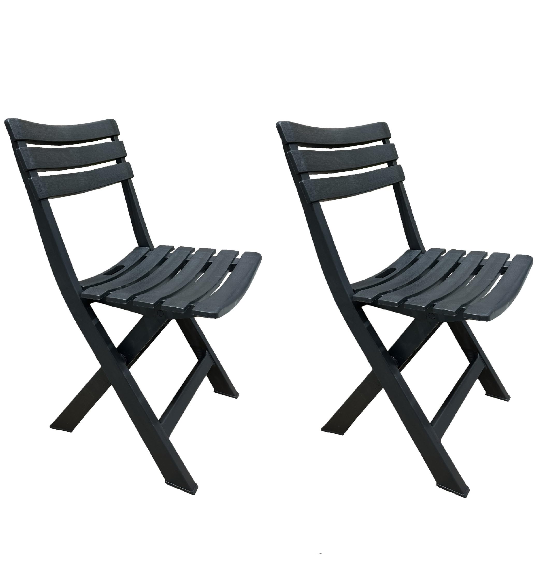 FERRETERIA LEPANTO Folding Chair, Resin Folding Chair for Terrace, Garden and Balconies, Resin Folding Seats 77 x 41 cm (2 Chairs Anthracite)