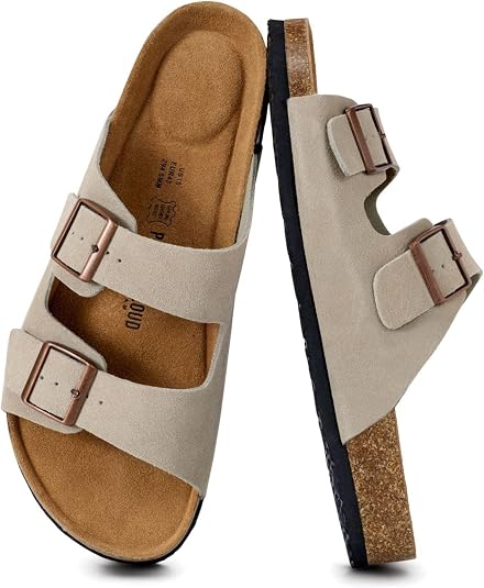 Project Cloud Men's Lightweight 100% Genuine Leather Memory Foam Insole Sandals (Driftwood Suede)