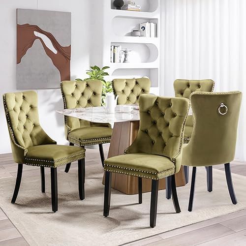 Miniatura 132 de SoarFlash Juego de 6 sillas de comedor de terciopelo, silla lateral de respaldo alto, silla lateral moderna tapizada de alta gama con capitoné y