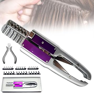 Hair Extension Machine with Hair Extensions Buckle, 6D 5-pin Hair Extension Gun with Pliers, No-Trace Invisible Seamless Hairs Extensions Tools, Easy to Use for Salon