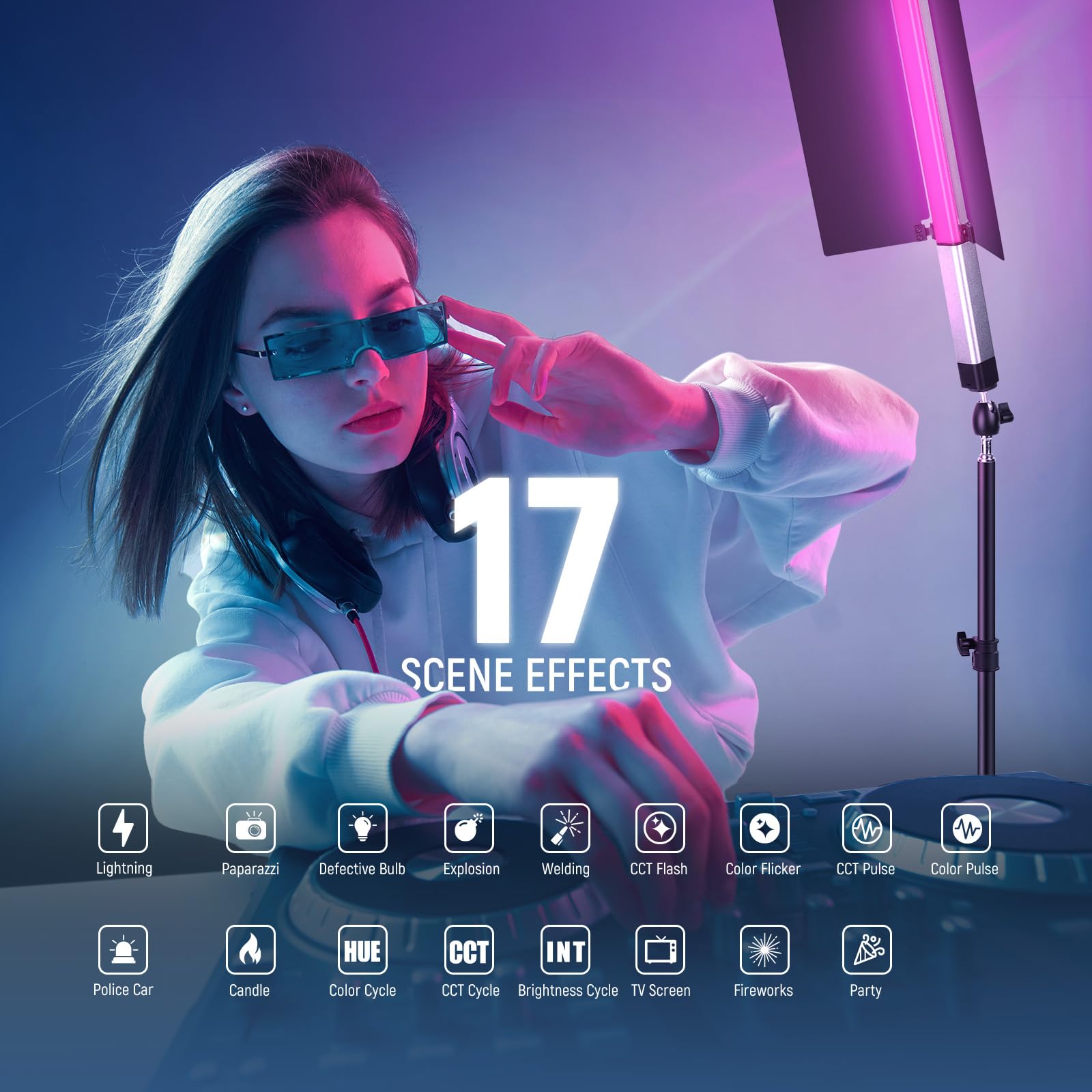 NEEWER CL124 II RGB Videoleuchte Handheld LED Lichtstab Videolicht mit APP Steuerung, 3200mAh Akku, 360° Vollfarbe 16W 2500K-10000K PWM Dimmung 1560Lux/0,5 CRI97 + 17 Szenen Fotografie Leuchtstab