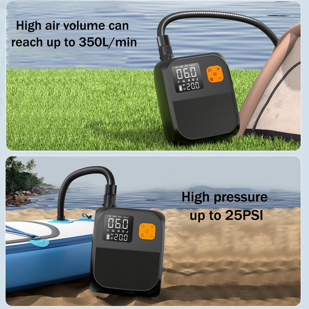 Pompe électrique SUP 25 PSI haute pression Smart SUP - Rechargeable - Inflation et dégonflage à double étape - Arrêt automatique - SOS - Lampe de poche pour planches de paddle, kite, kayak,