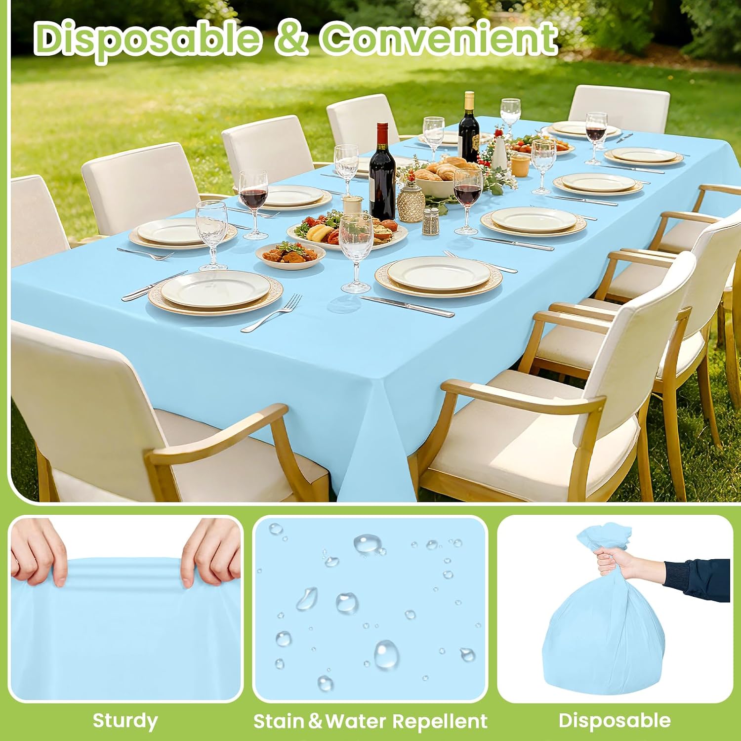 Mulbozy Light Blue Plastic Table Cloth Disposable 4 Pack, 54 × 108 Inch image 5