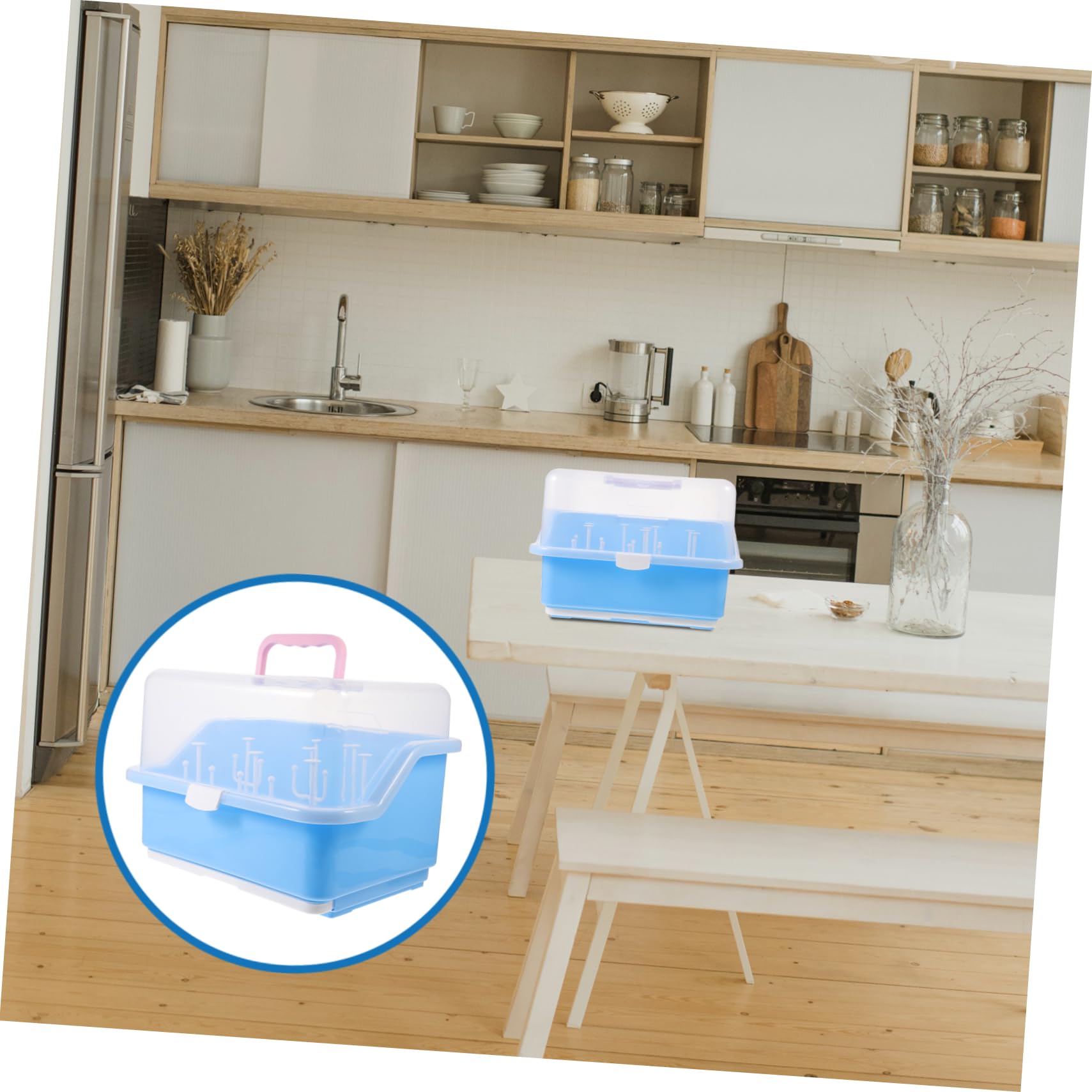 Boîte de Séchage pour Biberons en PP Couvercle Bleu | Plateau D’égouttage Intégré, Rangement Multi-usage pour Pailles et Vaisselle Couleur Aléatoire