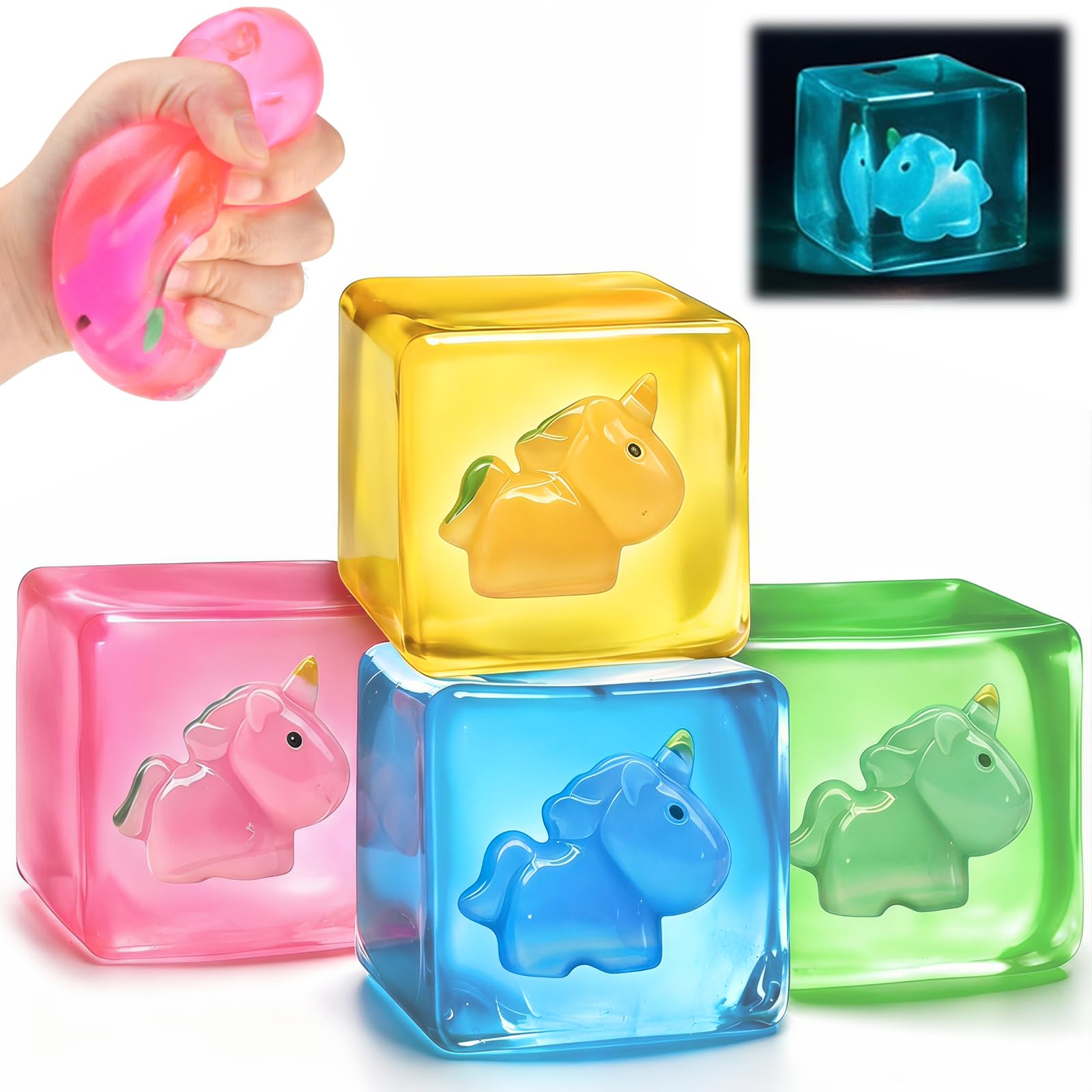 4PCS lce Cube Squishy Toys, Glow in the DarkIce Cube Squishy Squeeze Toys â image 1