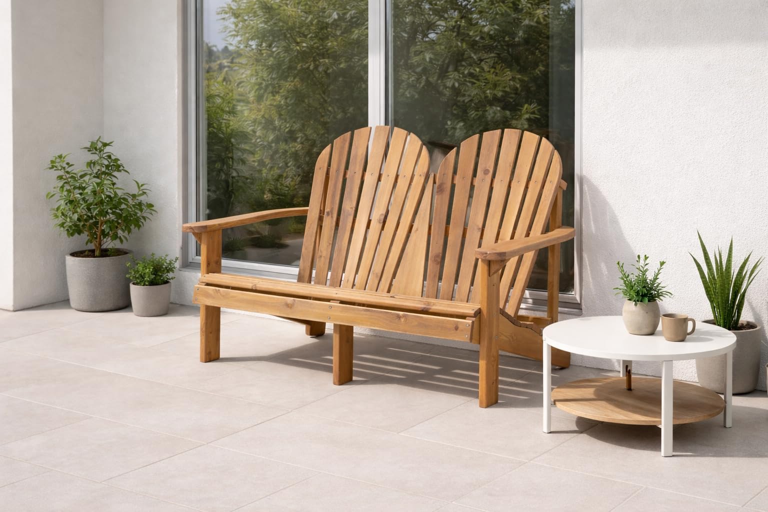 Doppel Adirondack Stuhl Holz – Massiver 2-Sitzer Gartenstuhl aus skandinavischer Kiefer, wetterfest imprägniert, belastbar bis 220 kg, ergonomische hohe Rückenlehne, einfache Montage