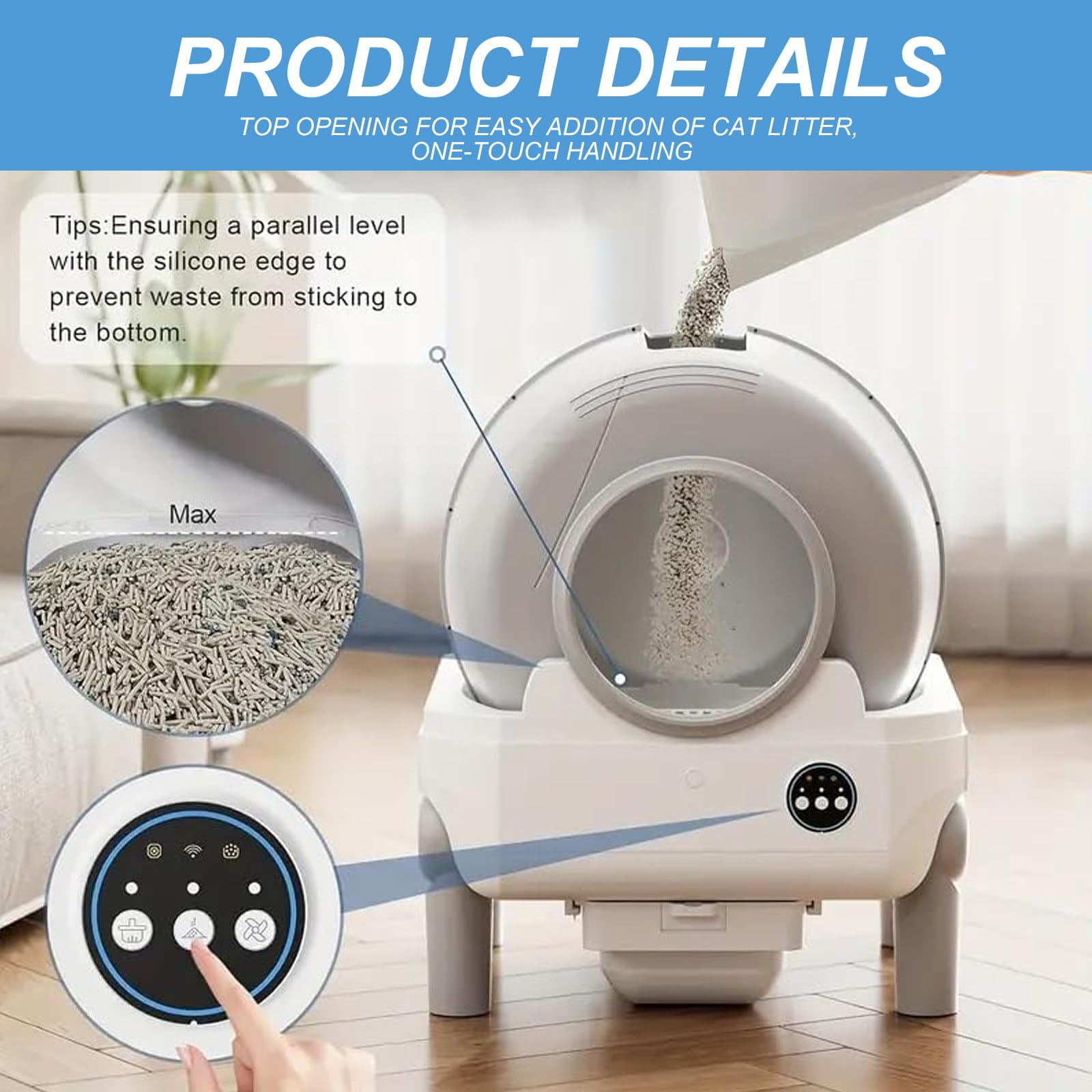 Elektrische Selbstreinigende Katzentoilette, Automatische Roboter-Katzentoilette, Mit Filter/LadegeräT/MüLlbeutel/Abluftrohr, WLAN/Bluetooth-Verbindung
