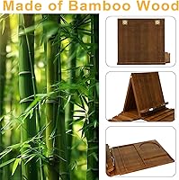 Vista 5 de Soporte triangular de bambú para libros, soporte para libros, soporte plegable para libros con taza, gafas, soporte para teléfono y clips de página