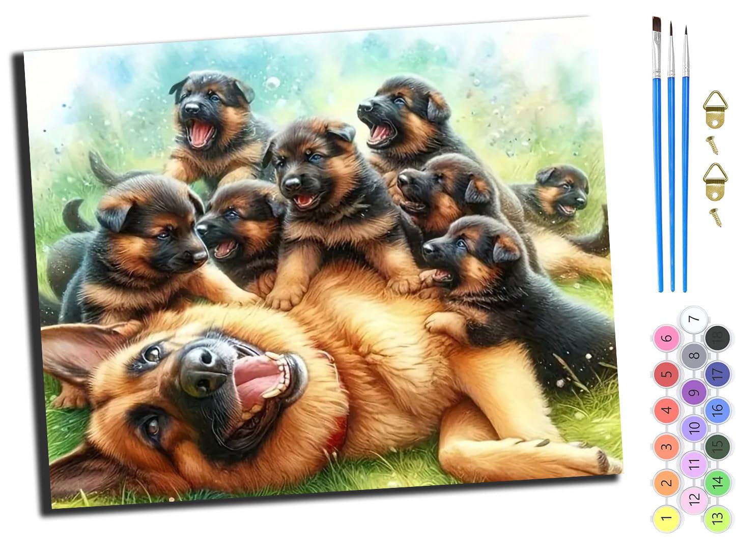 WANGXIAO Paint by Numbers for Adults - Painting by Numbers for Kids,Oil Number Painting Kits for Home Wall Decor，20x16inch，German Shepherd and Puppy,Frameless