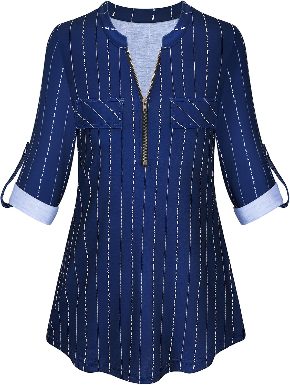 Tanst Sky Womens Casual Long Sleeve Zipped V Neck Plaid Tunic Blouses