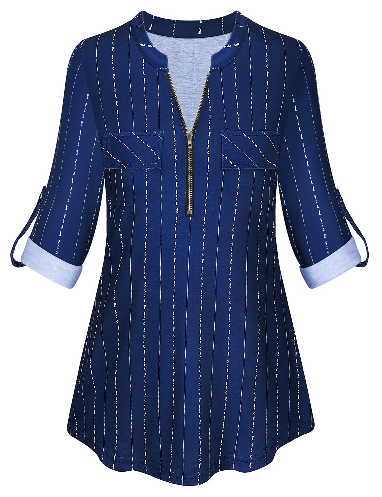 Tanst Sky Womens Casual Long Sleeve Zipped V Neck Plaid Tunic Blouses