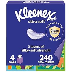 Kleenex Ultra Soft Facial Tissues, 4 Cube Boxes, 60 Tissues per Box, 3-Ply (240 Total), Packaging May Vary