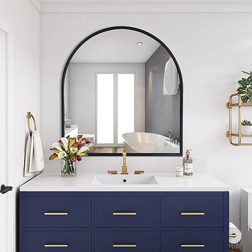 BAODANFU Espejo arqueado negro para montar en la pared espejo grande de baño arqueado