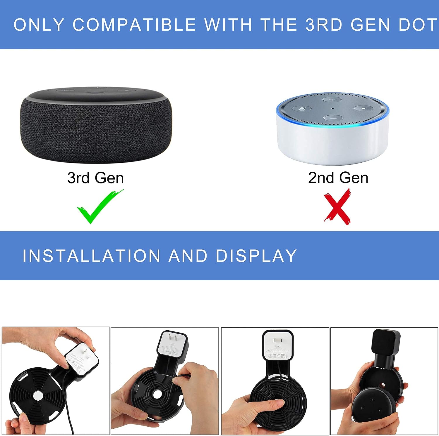 Suixing Outlet Wall Mount Holder Stand Hanger for 3rd Generation, for Your Smart Home 3rd Gen Speakers, Place on Kitchen, Bedroom & Bathroom, Hide Messy Wires (1pcs, Black)
