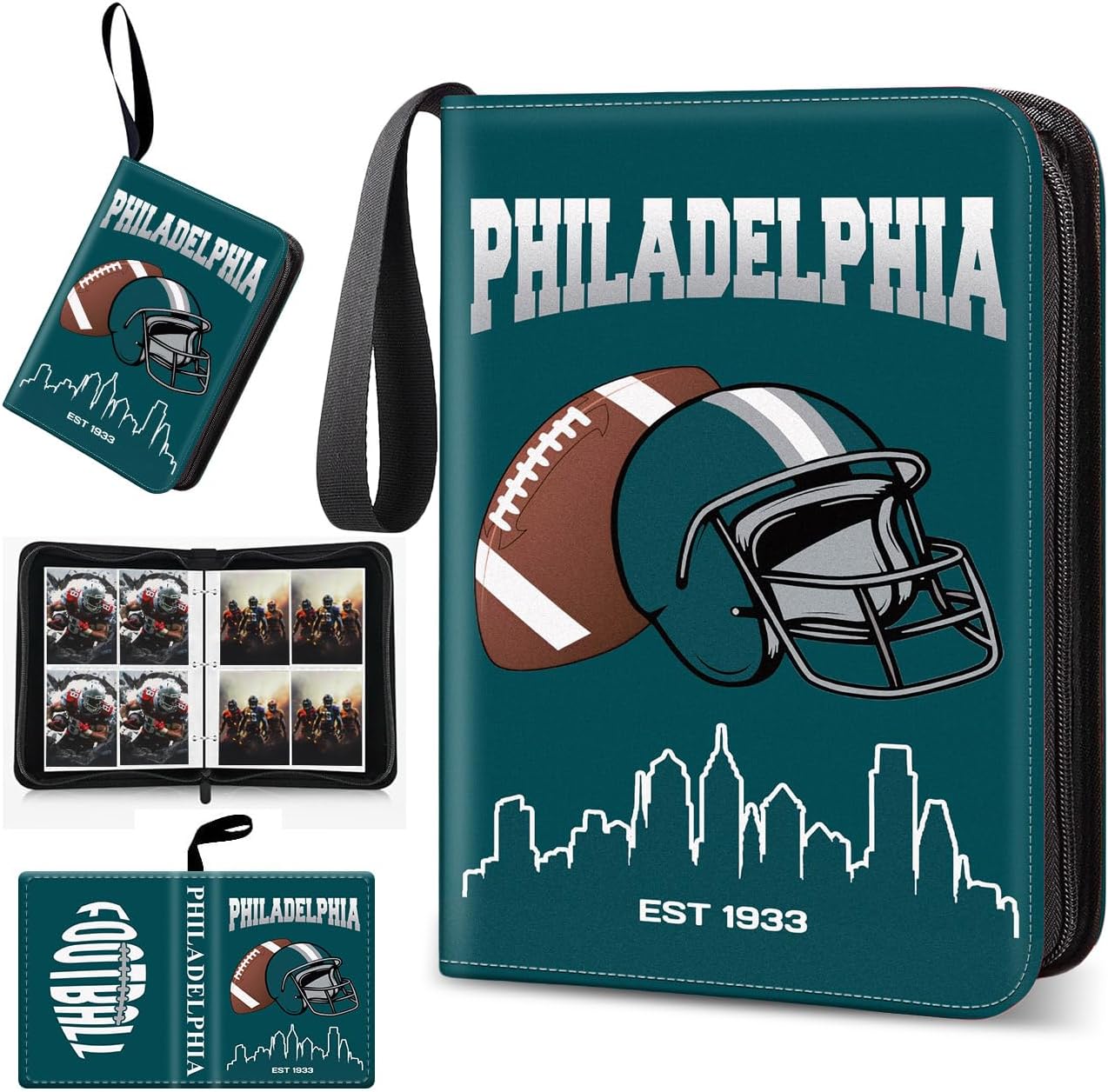 Football Card Binder, Philadelphia Trading Card Holder Protectors, 4 Pocket Fits 400 Cards with 50 Removable Sleevesves Card Storage Album