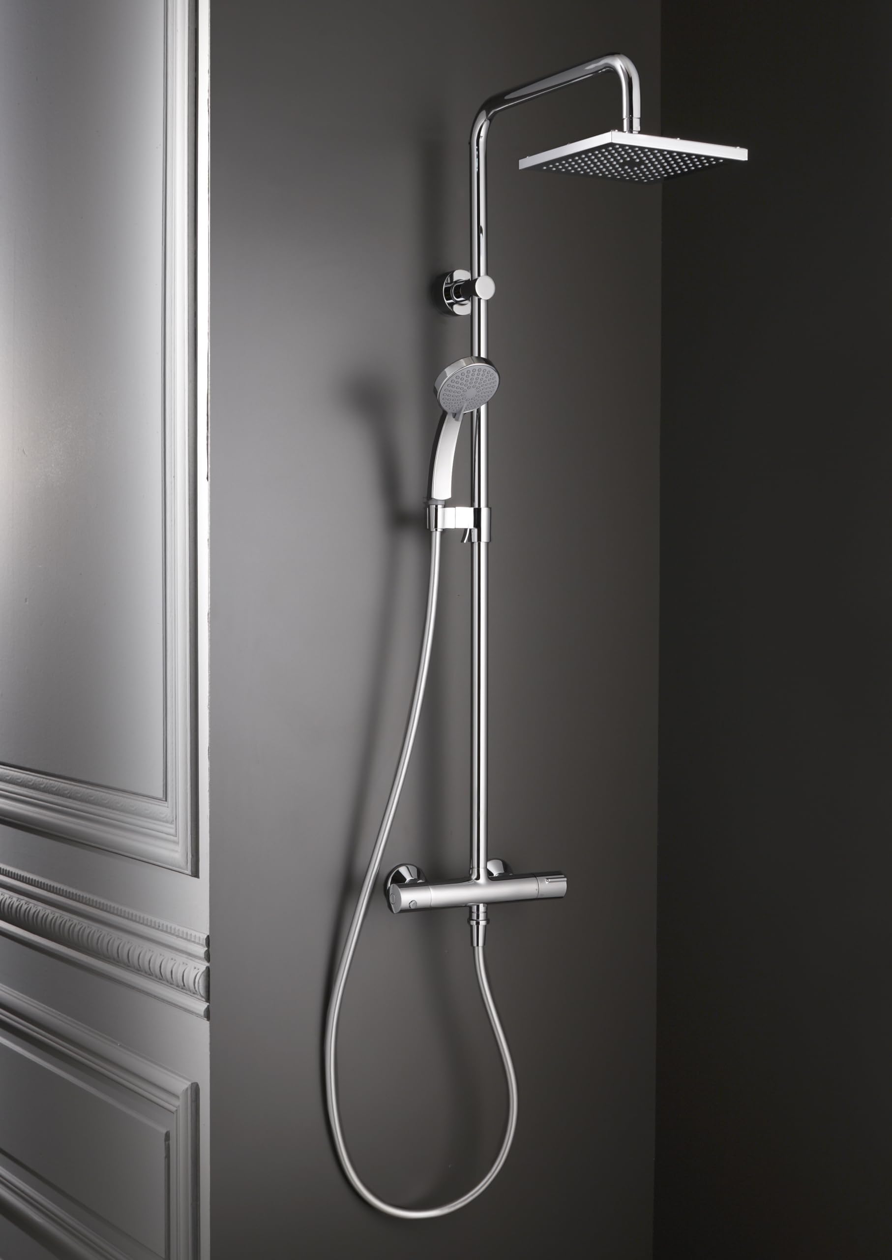 JACOB DELAFON Colonne de douche thermostatique carrée, économie d'eau, hauteur réglable, installation facile, sécurité maximale JULY E5523-SP-CP