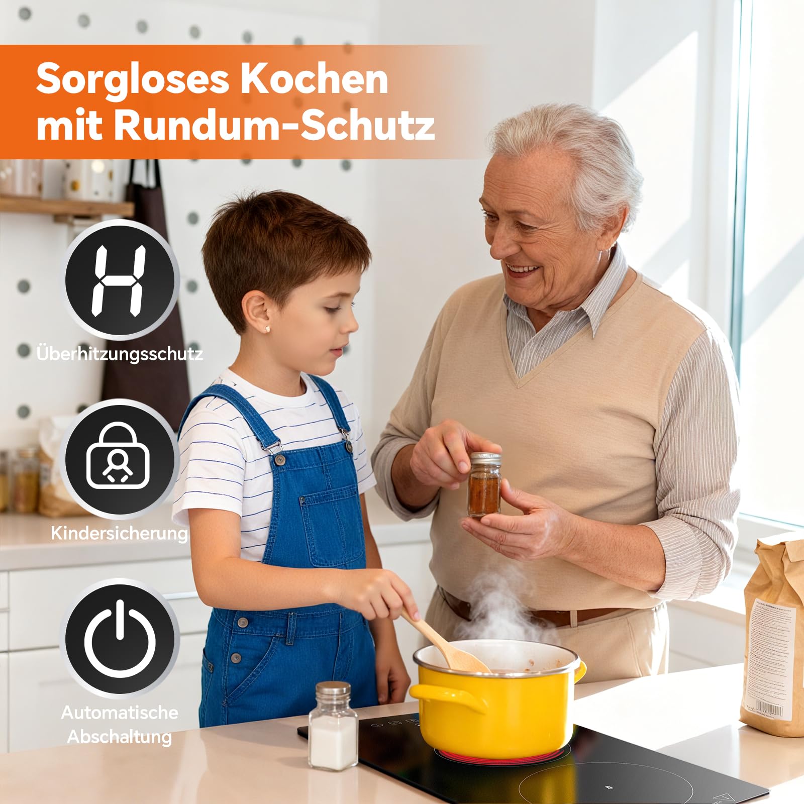 TopStrong Glaskeramikkochfeld 2 Platten 3000W Kochfeld mit Stecker, 2-in-1 Freistehend/Einbau-Design, 9 Heizstufen, Touch-Steuerung, Timer
