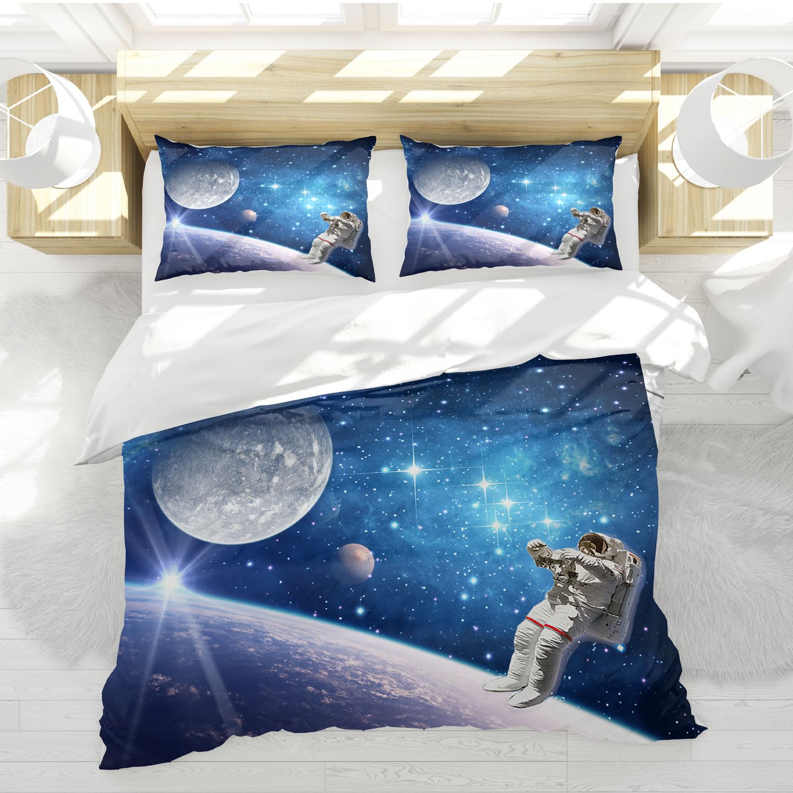 Set di biancheria da letto a tema spazio per bambini, 3D cielo stellato universo, biancheria da letto per bambini, pianeta, cielo notturno, copripiumino universo (D, 220x240cm)