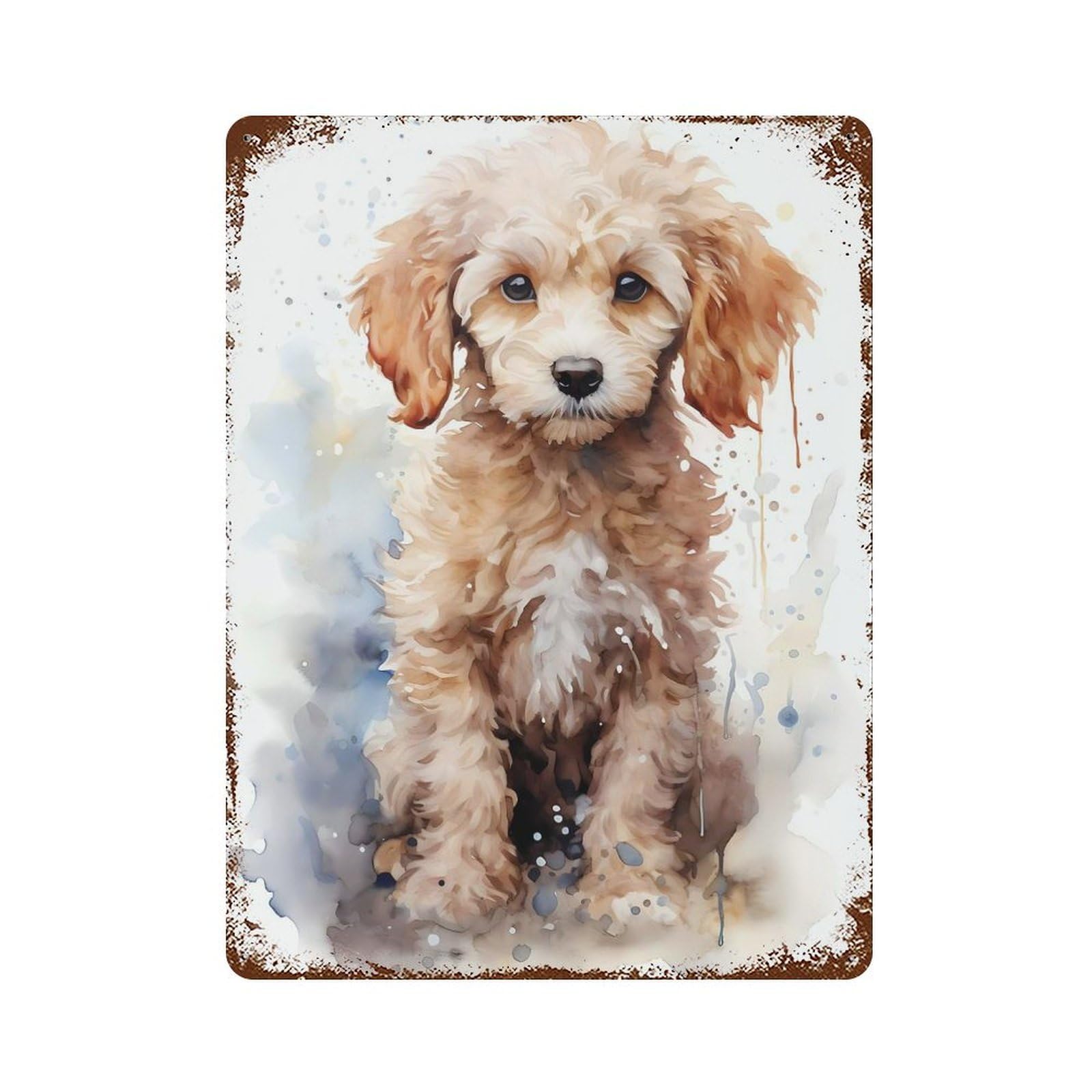 Vintage Metal Tin Sign Puppy Poodle in Watercolor 15.7"x11.8", Classic Wall Plaque for Pub, Kitchen And Man Cave Decor