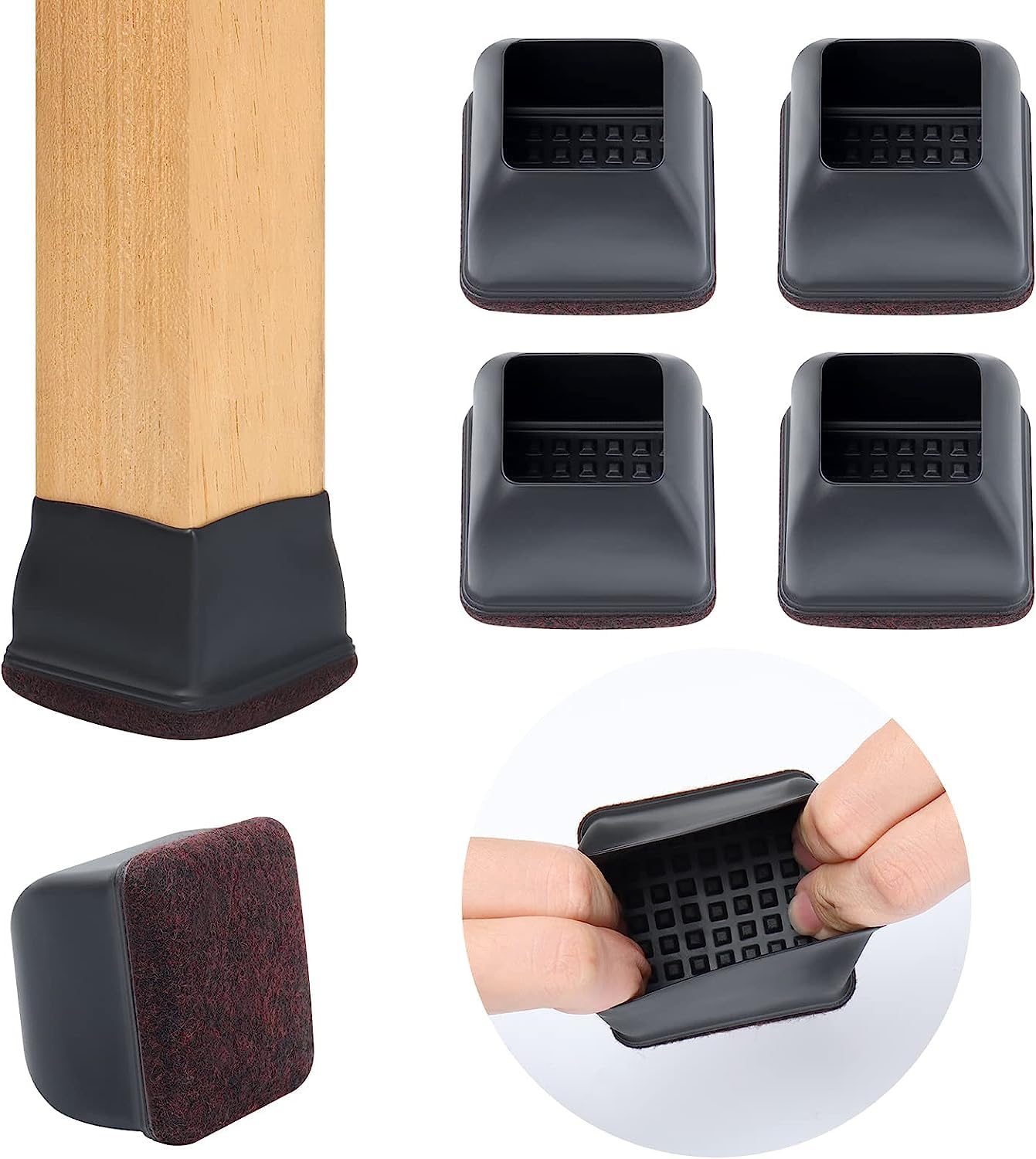 Protection pied de chaise 36-56mm Ezprotekt | Lot de 32 tasses de meubles carrées noir