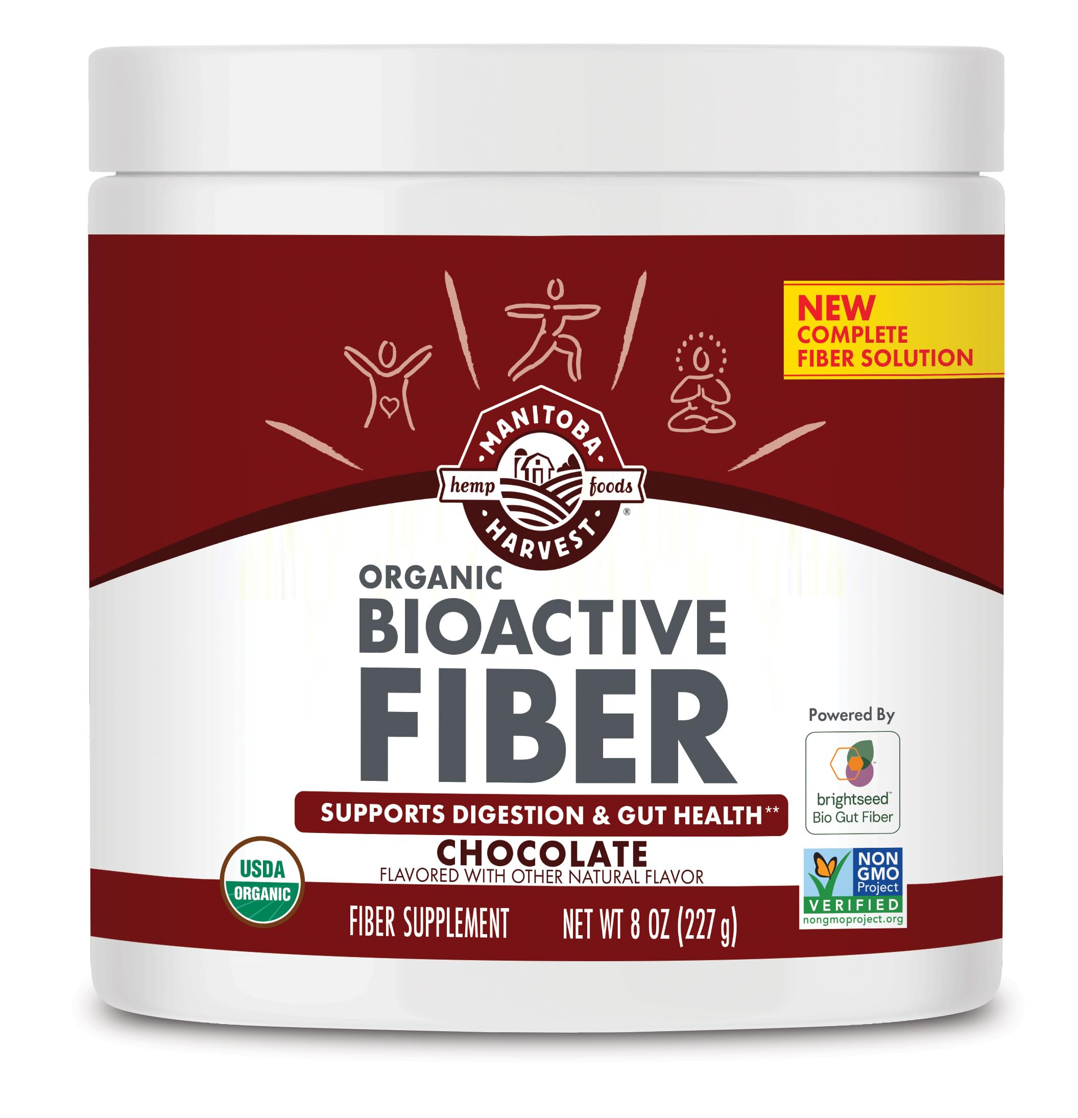 Manitoba Harvest Organic BioActive Fiber Supplement with 7g Fiber per Serving, Digestive Hemp & Psyllium Husk Powder, Non-GMO, Vegan & Kosher, 8oz, Chocolate : Health & Household
