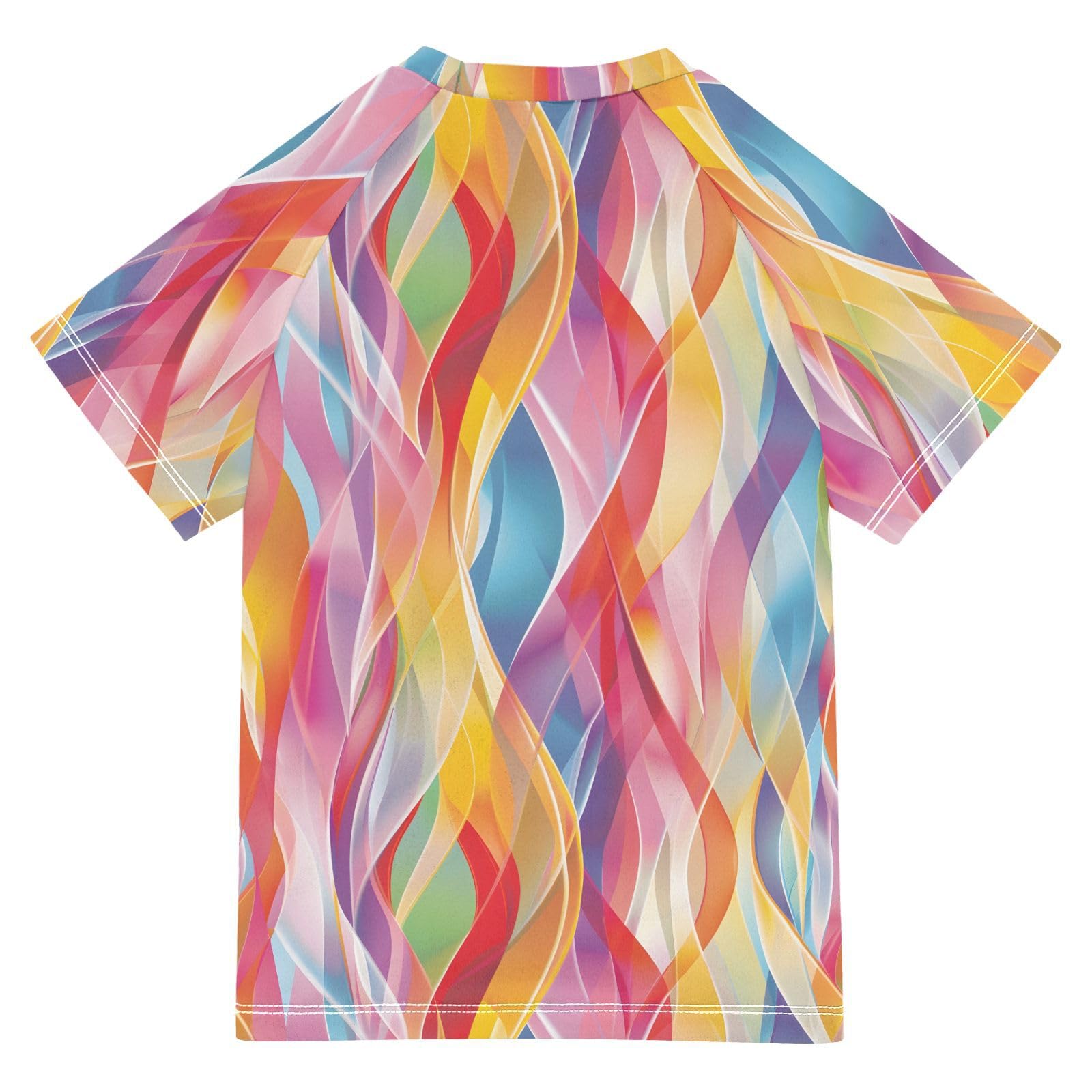 ALAZA Kids Rash Guard Boys Toddler Swim Shirts Short Sleeve Colorful Wavy UPF 50+ 3T