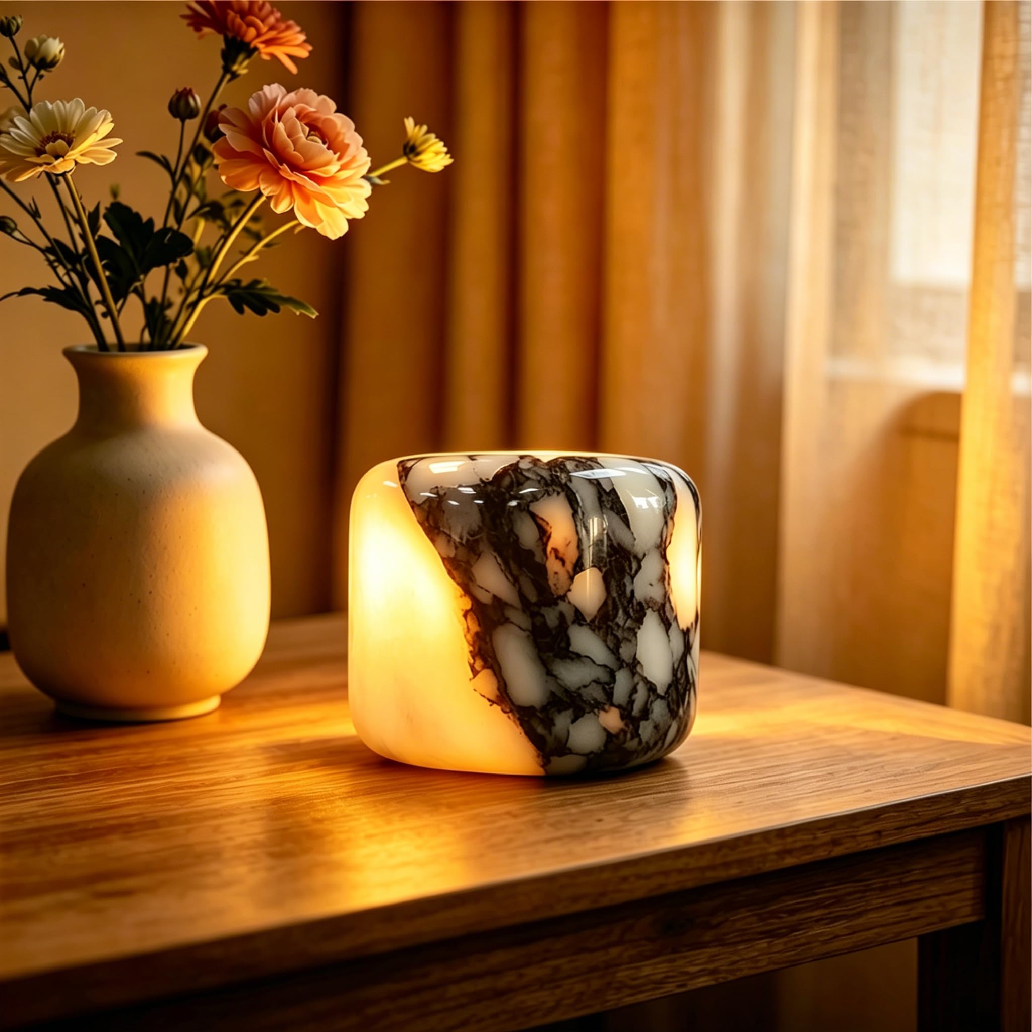 Lámpara de mesa de mármol, recargable tipo C, lámpara de noche regulable de 3 vías, iluminación ambiental única de piedra natural para dormitorio, mesita de noche, sala de estar, luz nocturna LED