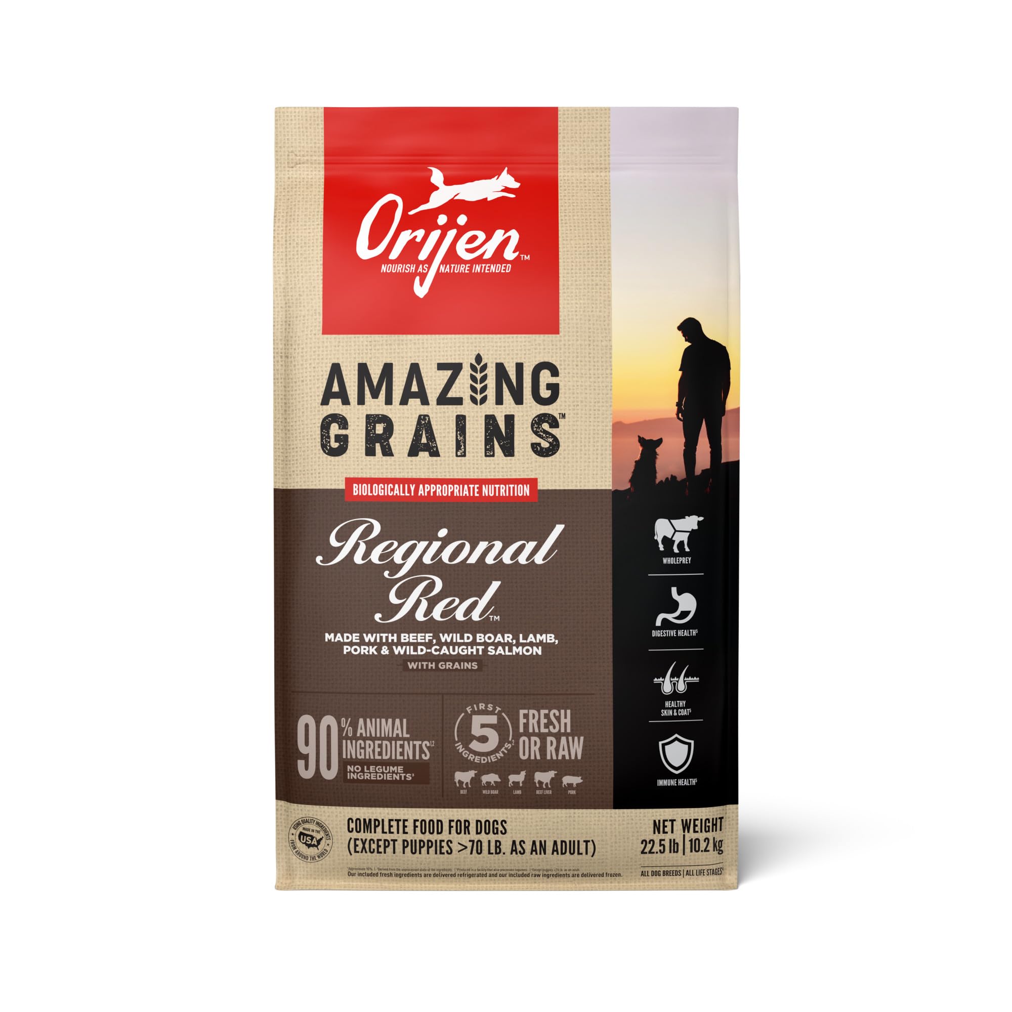 ORIJEN Amazing Grains High Protein Dry Dog Food Regional Red Recipe 22.5lb Bag