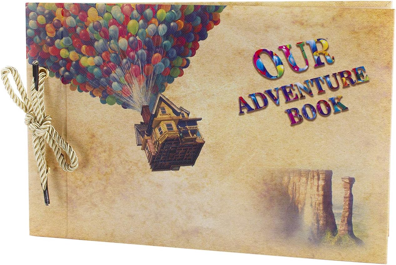 Pulaisen Our Adventure Book Scrapbook Pixar Up Handmade DIY Family Scrapbooking Album with Embossed Letter Cover Retro Photo Albums (Our Adventure Book Balloon, 11.8"Lx7.6")