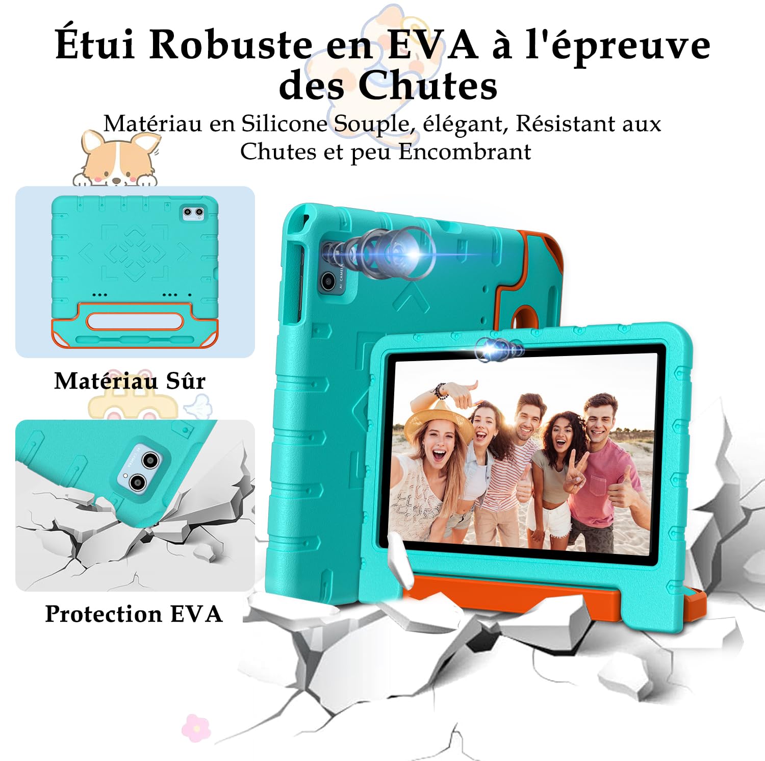 ZIOVO Tablet bambini Android 15 Tablet 10 pollici, 30 GB RAM + 64 GB ROM (TF 2 TB) Gemini AI, 5 G WiFi/Octa-Core/Widevine L1/Face ID/Controllo genitore/6000 mAh/BT 5.0, Tablet con custodia EVA - Verde