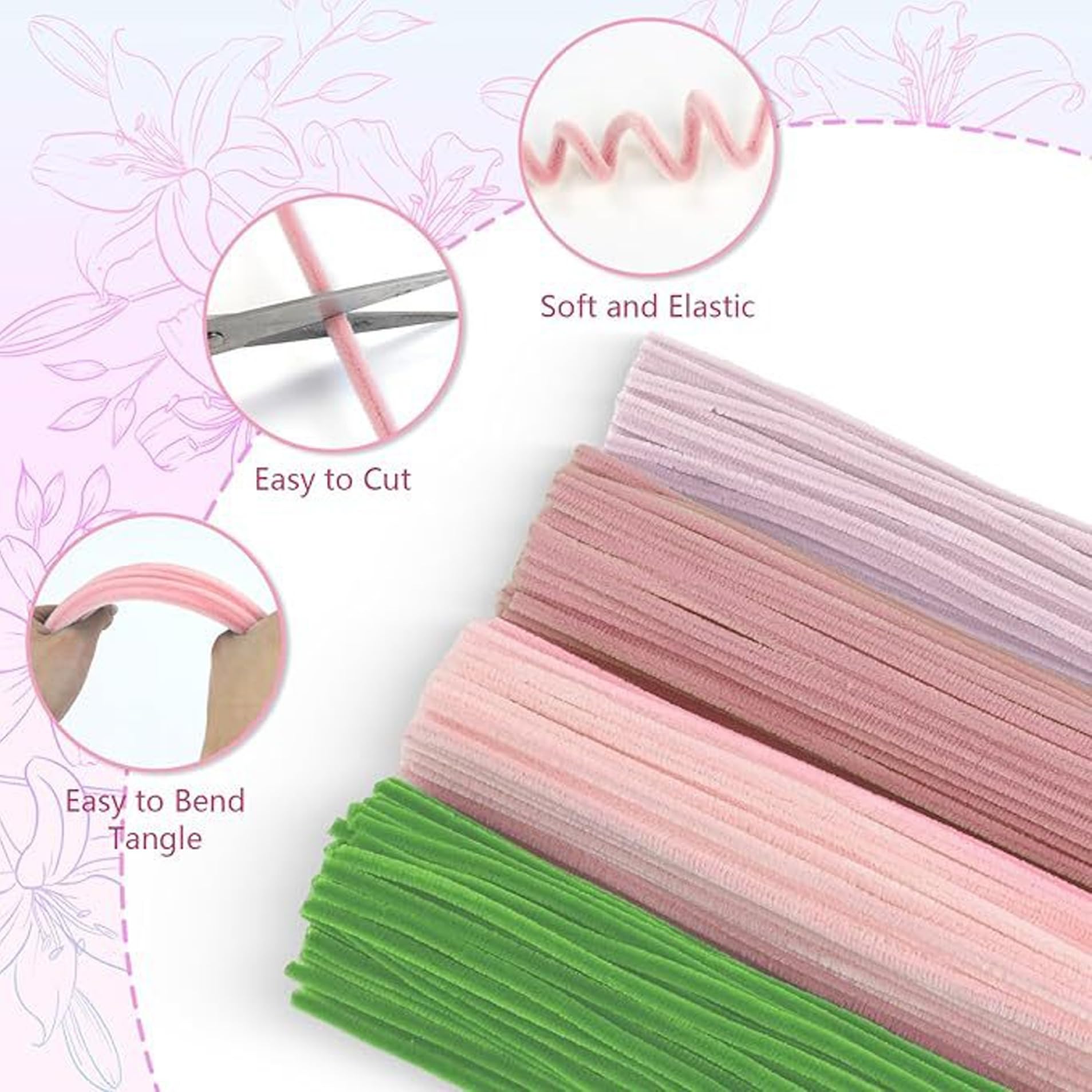 Pipe Cleaner Flower Kit, Cleaners Kit - 400 Pcs Pastel Tulips with Sticks & Accessories for DIY Craft, Floral Making
