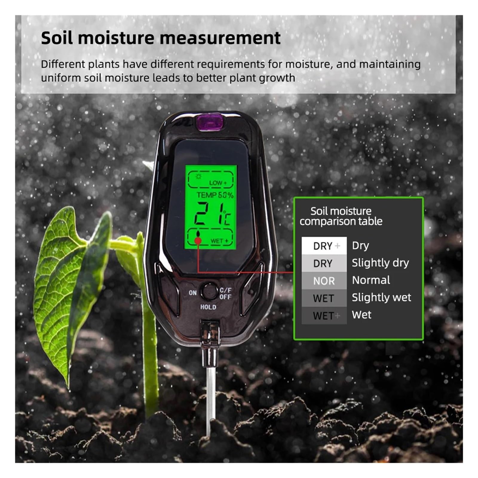 Medidor de Humedad del Suelo Medidor De PH del Suelo 5 En 1, Analizador Digital De Temperatura, Humedad, Luz Solar, Humedad, Acidez del Suelo De Jardín For Plantas De Granja Fiable y Preciso