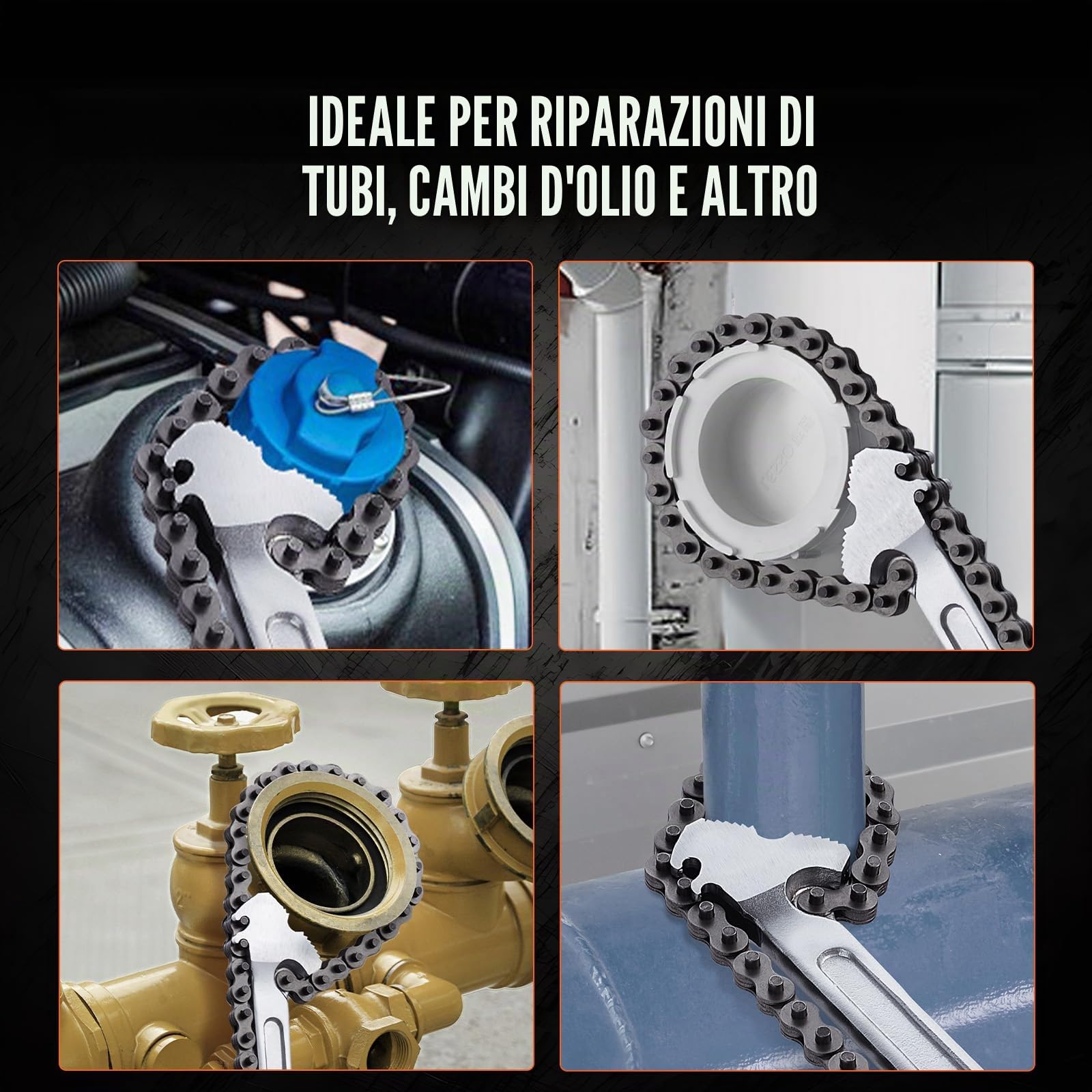 VEVOR Chiave a Catena, Chiave per Tubi a Catena 1219 mm, Chiave per Raccordi per Tubi Reversibile CRV con Ganascia ad Alta Resistenza e Impugnatura Ergonomica, Installazione Tubi e Auto Riparazione