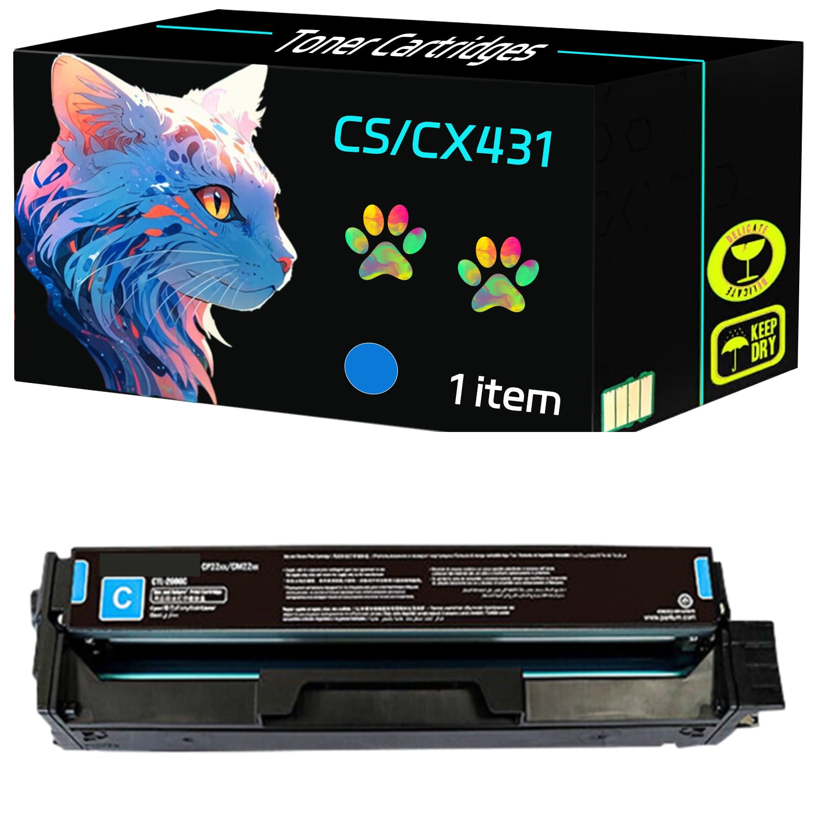High Yield CS/CX431 Toner Cartridges Compatible for Lexmark CS431dw CX431adw Printers, Print Clearly (1 Pack Cyan)