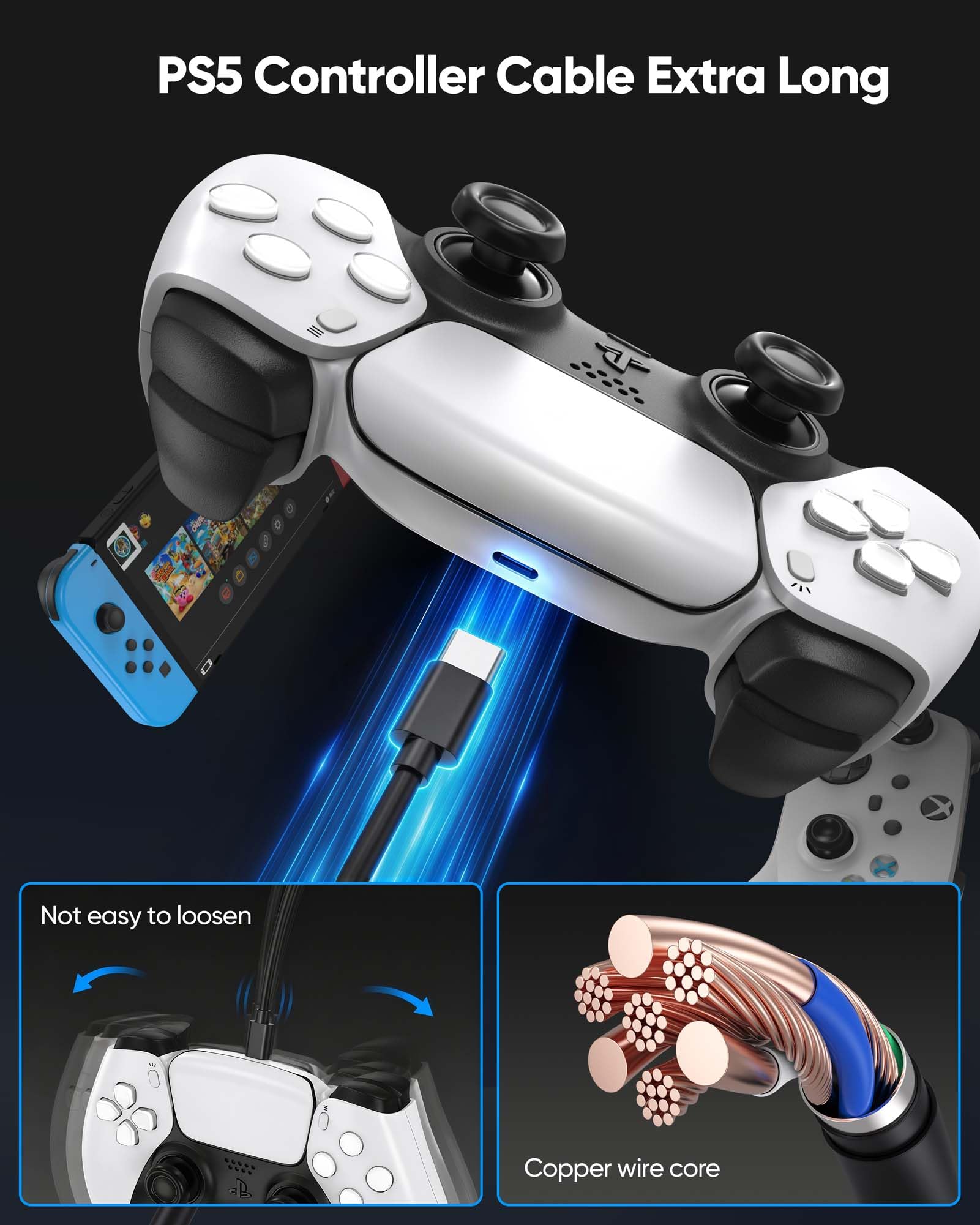 USB-A-auf-USB-C-Kabel, 7,6 m, 2er-Pack, PS5-Controller-Ladekabel für PS5/PS5 Pro-Controller, Xbox-Controller, Switch Pro-Controller, extra langes USB-C-Ladekabel für PS5, Xbox Serie X/S,N-Switch