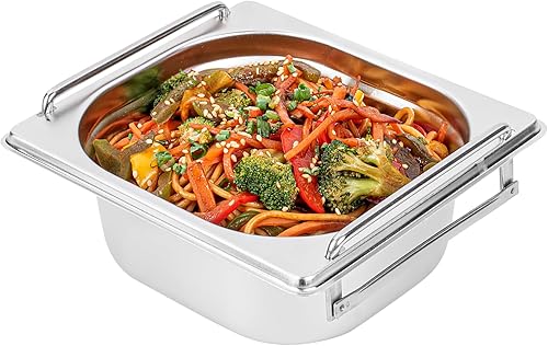Restaurantware Met Lux - Bandeja de mesa de vapor de 7 x 6.4 x 2.5 pulgadas, 1 sexto sartén de hotel, bandeja de acero inoxidable plateado profundo