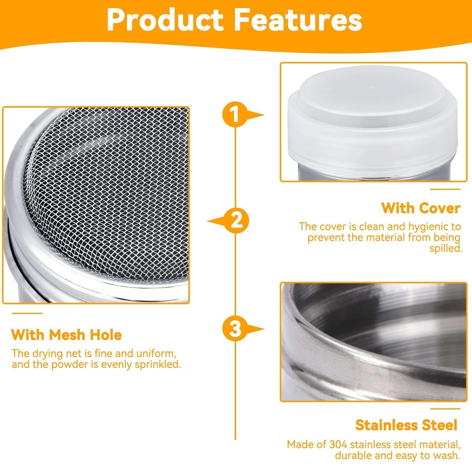 Spargi Zucchero,Spargi Cacao in Acciaio Inossidabile Dispenser Cacao in Polvere,Powdered Sugar Shaker,Spargicacao Spargi a velo Spargizucchero per Farina Cacao Setaccio per Farina di Caffè con Shaker