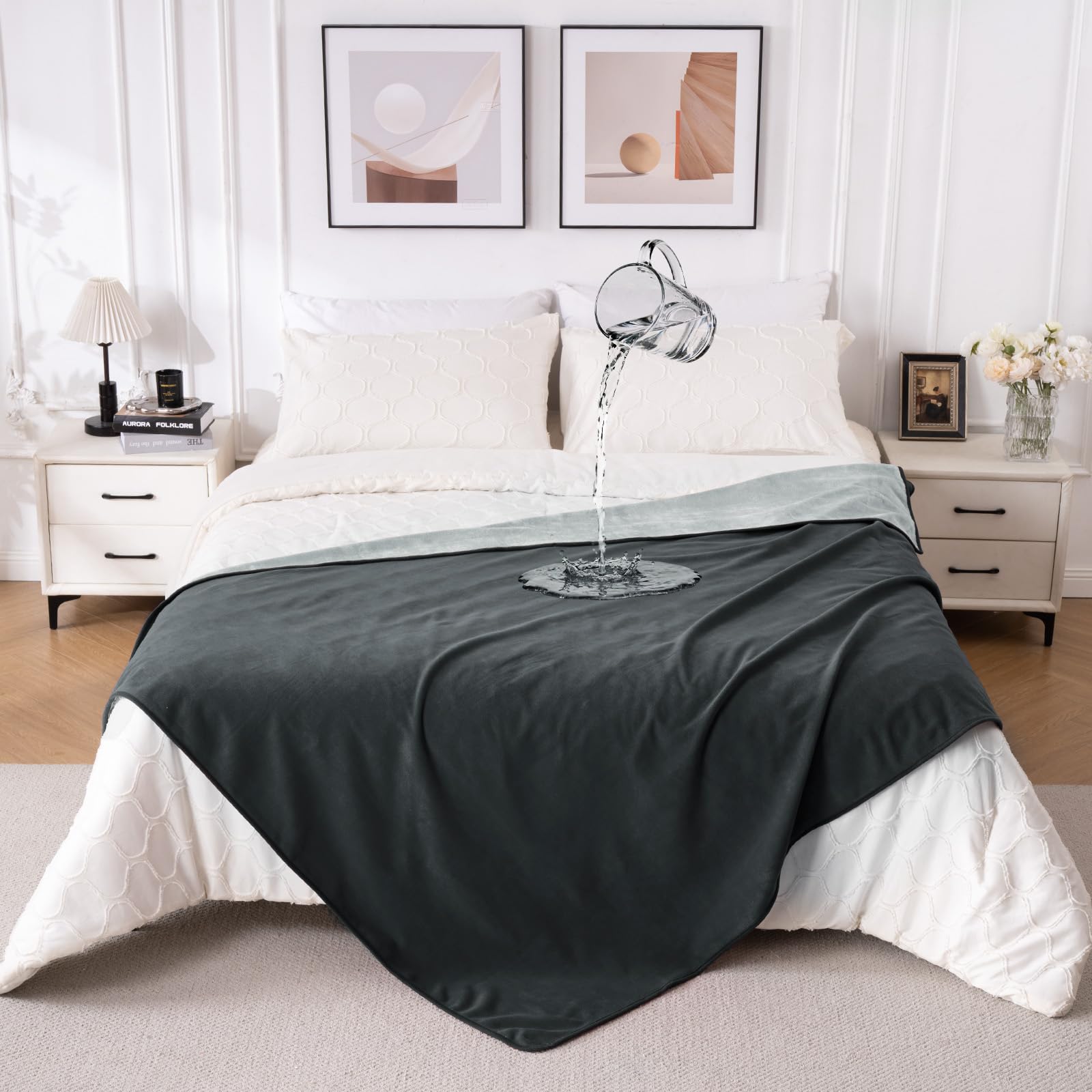 QIYI Waterproof Blanket for Bed Couch Sofa, Washable Reversible Throw King Size, Leakproof Spill-Proof Mattress & Furniture Protector for Pets Dogs Cats, 150x200cm, Dk Grey/Lt Grey