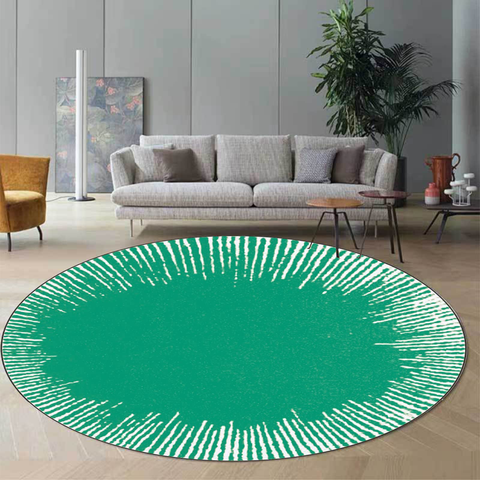 Dywanik do salonu, styl abstrakcyjny, zielony, okrągły, Ø 120 cm, dywan do salonu, styl vintage lub współczesny, zmywalny, antypoślizgowy,