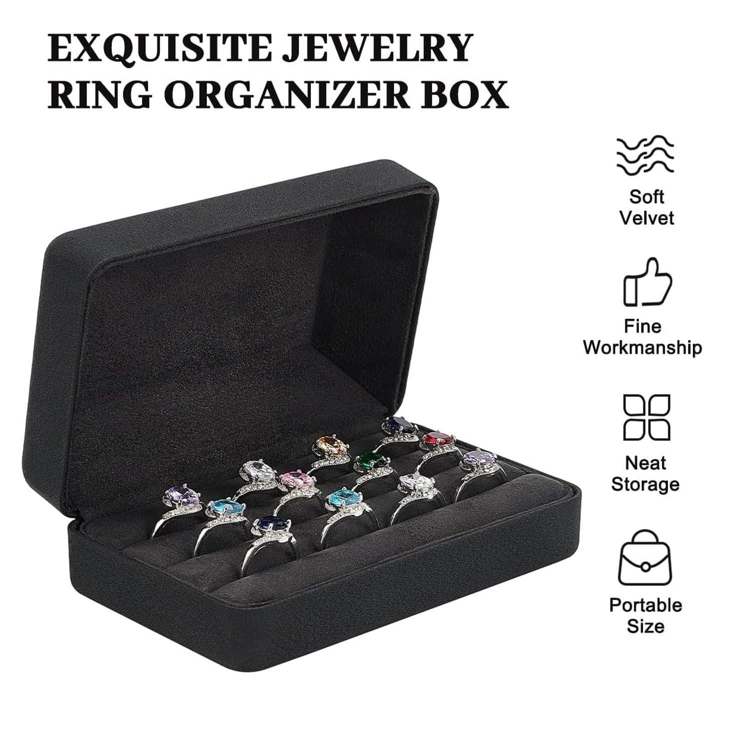 Boite Bague, Boite Rangement Bijoux, Rangement Bague, Boîtes à Bijoux Et Présentoirs, Cuir Pu Boîte De Présentation Pour Femmes, Hommes, Filles, Boucles d'Oreilles, Boutons De Manchette