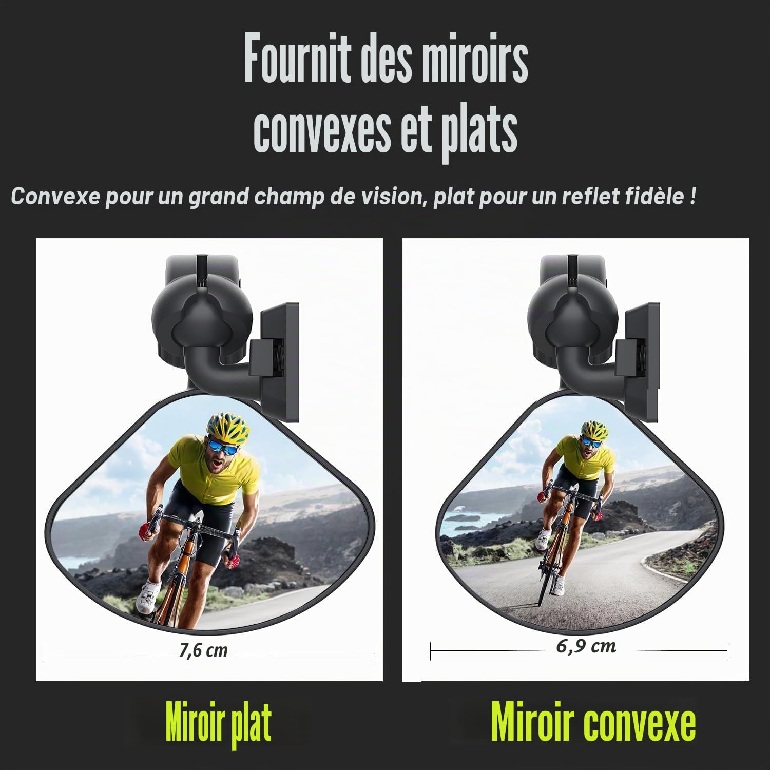 Rétroviseur pour casque de vélo - Réglable à 540° et rotatif - Pour accessoires de cyclisme - Facile à installer - Montage à gauche ou à droite