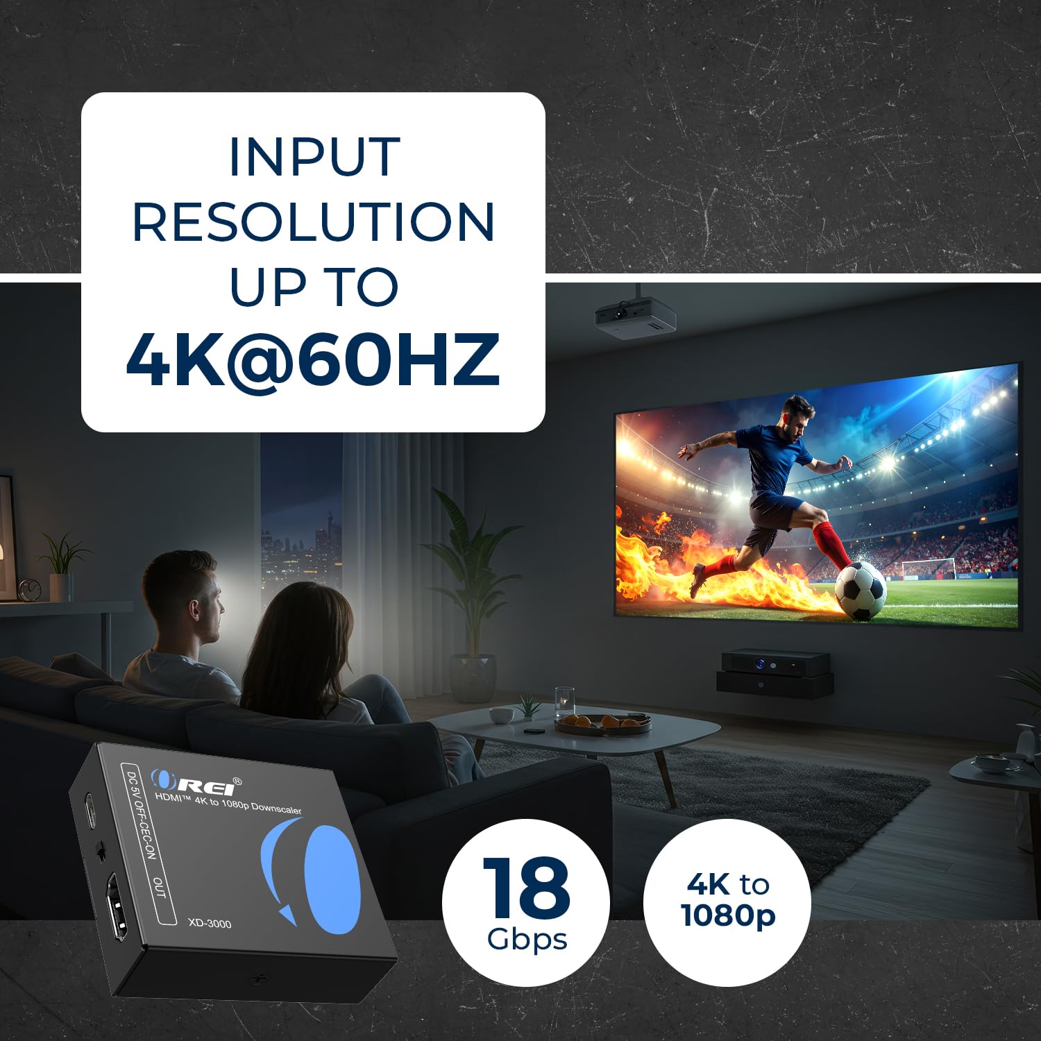 Downscaler HDMI XD-3000 - Convertitore HDMI 2.0 da 18 Gbps con 4K@60Hz (4:4:4), HDCP 2.2, gestione EDID, blocco CEC, alimentazione USB-C