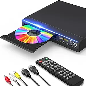 HD DVD Player for TV HDMI with 1080p Upscaling, USB Input, HDMI /RCA Output Cable Included, All Region, Breakpoint Memory, Built-in PAL/NTSC, CD Players for Home