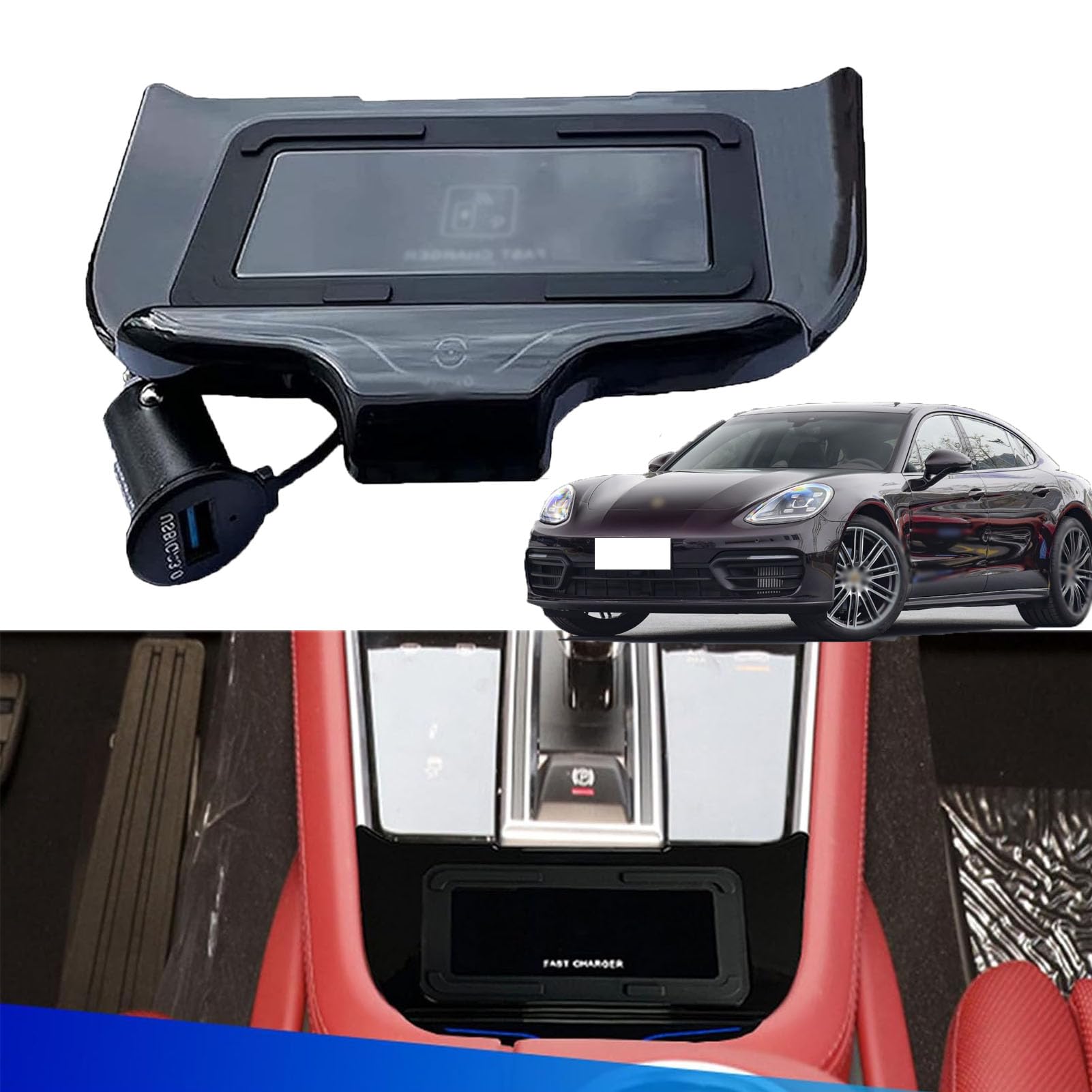 Caricabatterie Wireless per Auto per Panamera Tutti i Modelli Accessorio con 15w Wireless e USB Qc3.0 Ricarica Rapida Regalo per la Famiglia