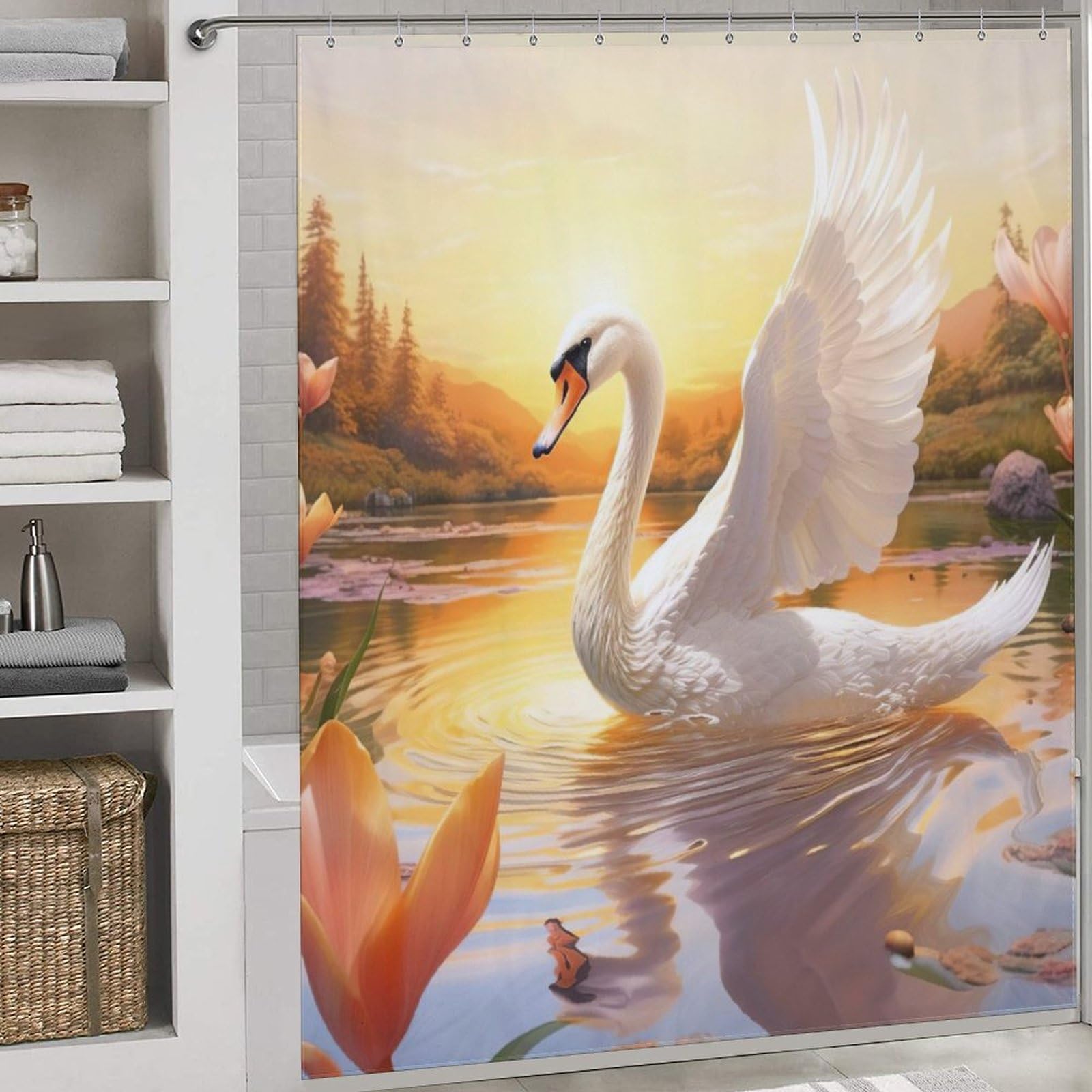 Rideau de douche cygne imperméable polyester lavable en machine 183x183