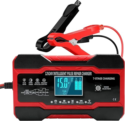 Cargador de batería de coche de 8 amperios, cargador de batería inteligente completamente automático de 12 V y 24 V, desulfatador de batería con
