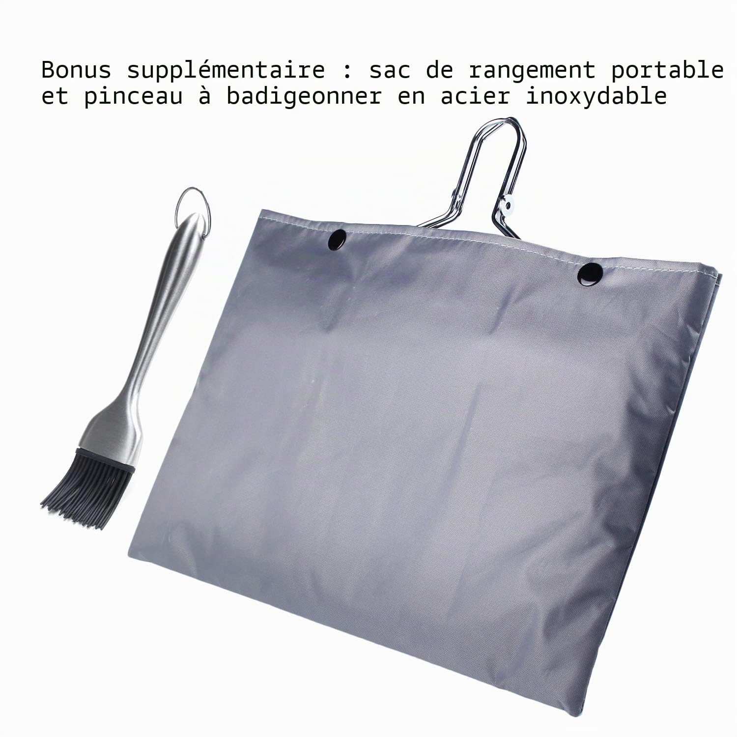 Panier Grille Barbecue Pliable Acier Inoxydable Cuisson Poissons Légumes Crevettes Poignée Amovible Brosse Badigeonner Sac Rangement