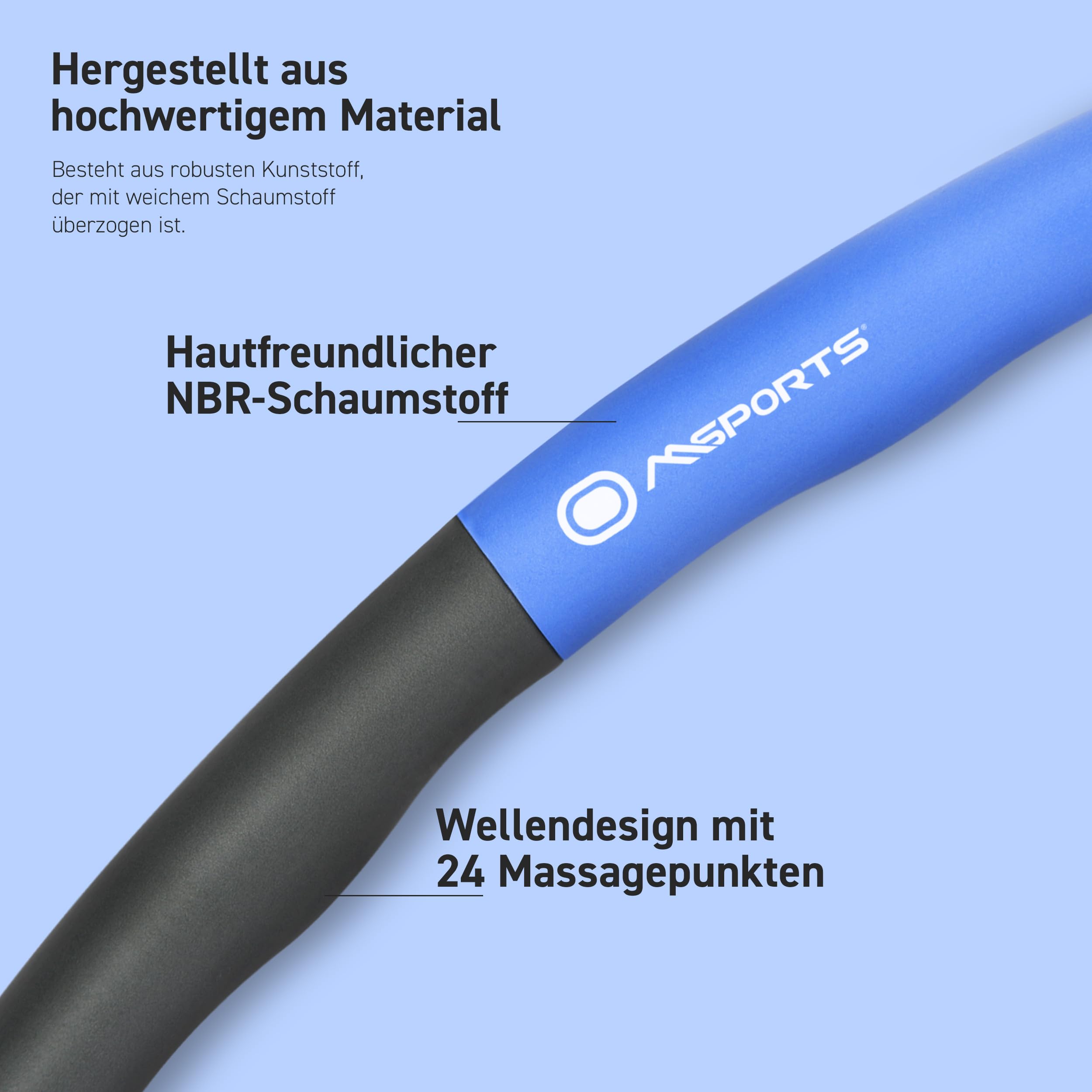 Hoelahoep voor volwassenen met schuim, fitnesshoelahoep voor gewichtsverlies, 8 segmenten, afneembare hoelahoep geschikt voor fitness/sport (blauw, antraciet