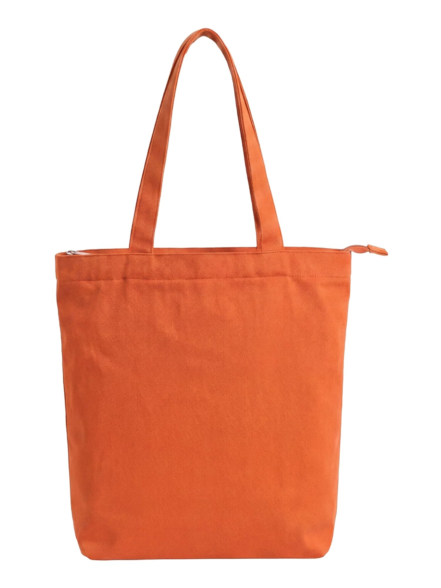 Gabardine Tote Bag with Zip, Large Shopping Bag, 100% Cotton, Reusable Shopper Bag with Inner Pocket for Women, terracotta, 40 cm (W) x 45 cm (H) x 12 cm (D)