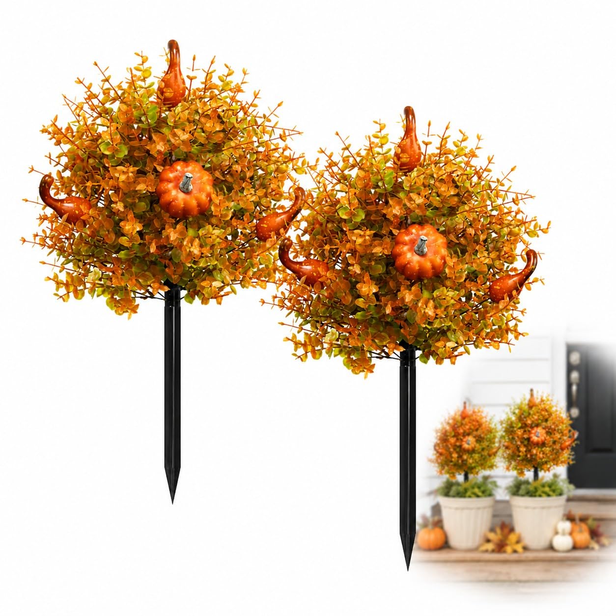 Bastoncini topiari autunnali artificiali, 56 cm, con eucalipto, 2
